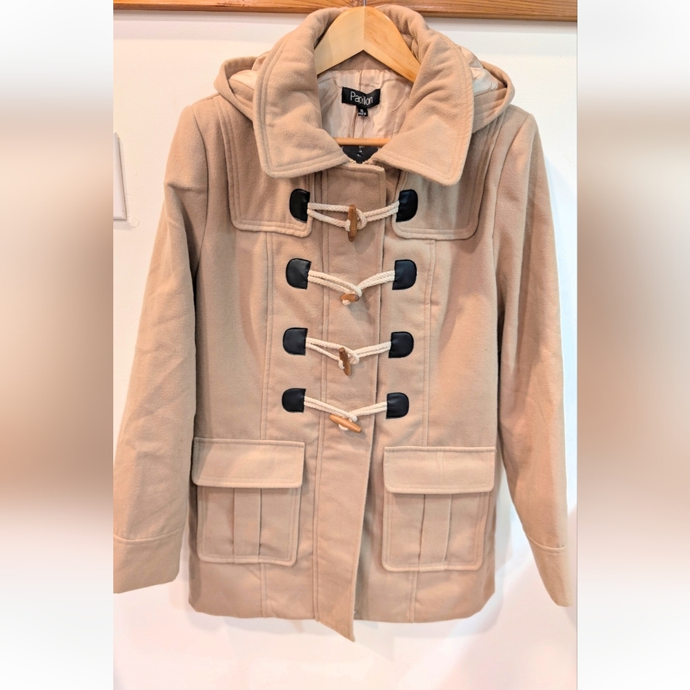 Papillon Blanc Beige Toggle Pea Coat with Hood